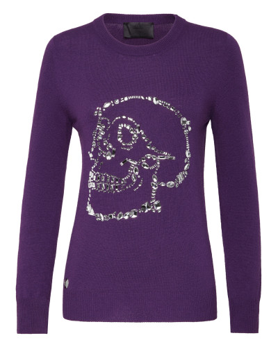 Pullover Round Neck LS Look At Me  Skull crystal