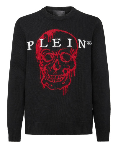 Pullover Round Neck LS Intarsia Skull