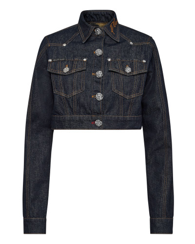 Denim Cropped Jacket Chains