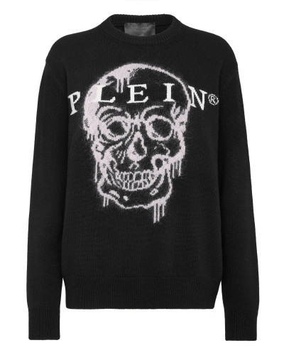Pullover Round Neck LS Intarsia Skull