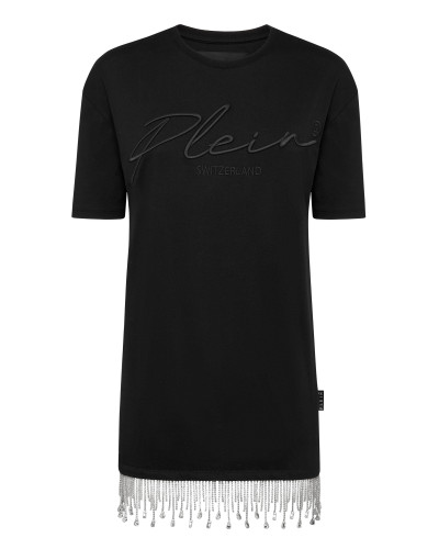 Leisurewear T-shirt Dress Crystal Fringe Embroidered Signature