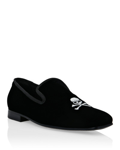 Velvet Loafers Embroidery Skull