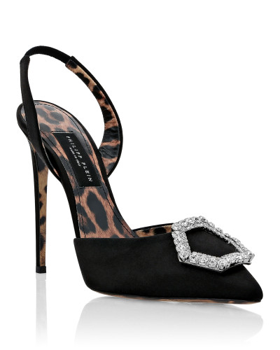 Satin Decollete slingback Hi-Heels Crystal Hexagon