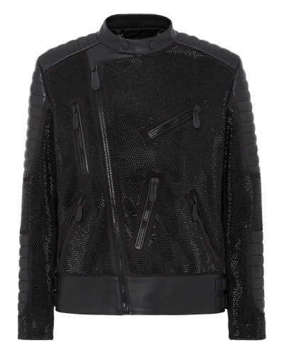 Leather Disco Biker Jacket Crystals