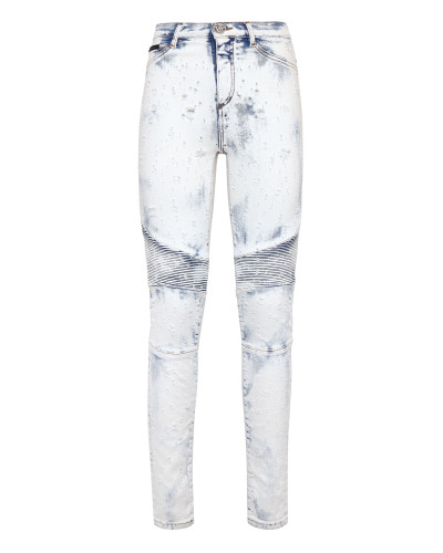 Denim Trousers High Waist Biker