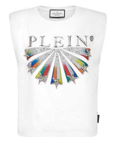 Tank Top Padded Shoulder Plein Star with Crystals