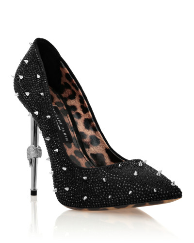 Skull Heel Crystal & Stud Pumps