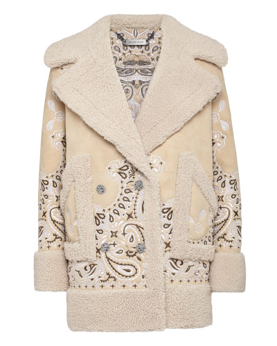 Shearling Oversize Long Coat Paisley Bandana
