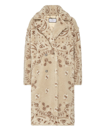 Eco Shearling Long Coat Paisley Bandana
