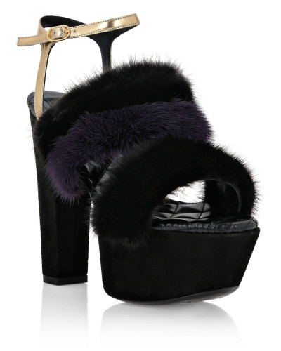 Platform Sandals High Heels With Real Fur