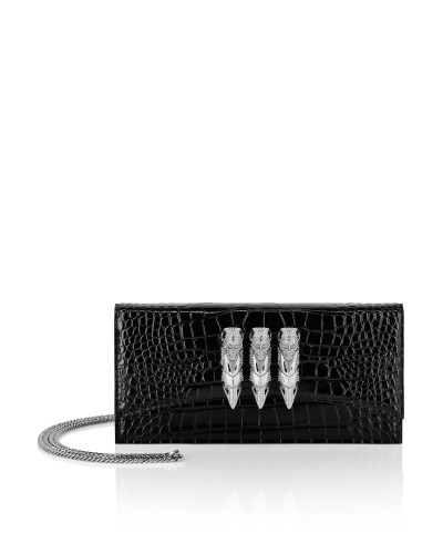 Crocco Embossed Leather Baguette Handle Bag Skull