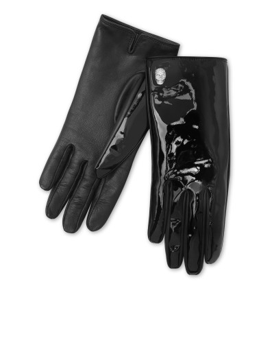 Patent Nappa Mid-Gloves Crystal Skull