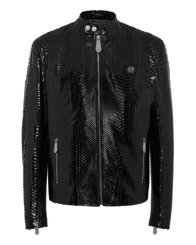 Python Leather Moto Jacket