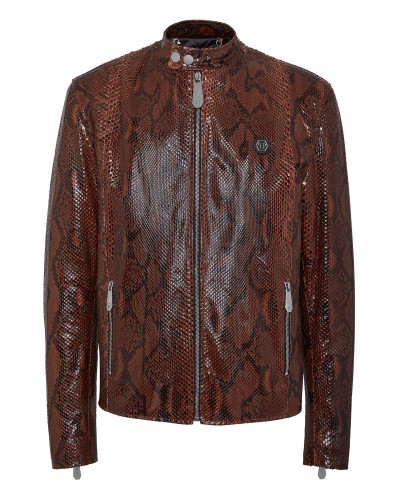 Python Leather Moto Jacket