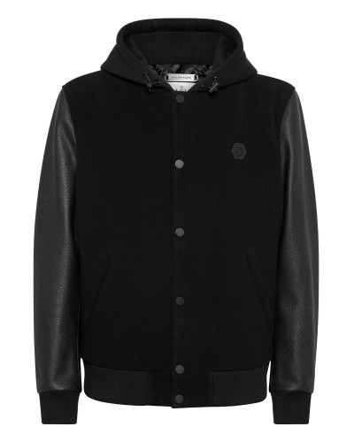 Hoodie Sweatjacket with Leather Sleeves