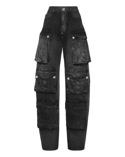 Denim Oversize Cargo Trousers