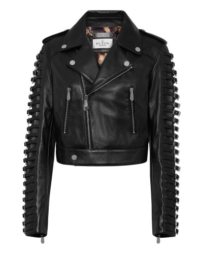 Leather Jacket Crystal Skull