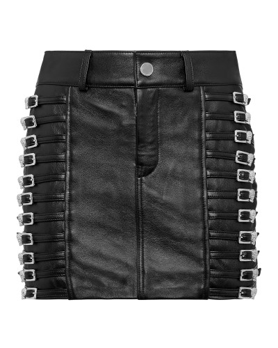 Leather Skirt Mini Crystal Skull