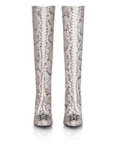 Python Leather Mid Plein Heels High  Boots Gothic Plein