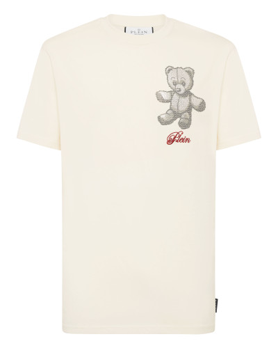 Embroidered Round Neck T-Shirt Strass Teddy Bear