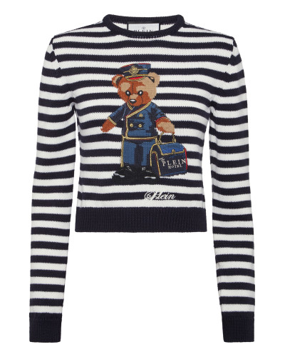 Striped Round Neck Pullover Teddy Doorman