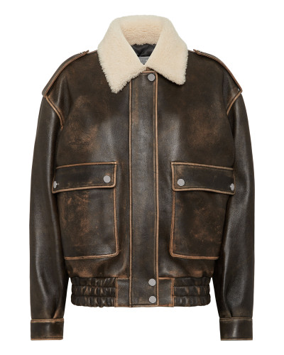 Leather Aviator Jacket With Shearling Collar Signature