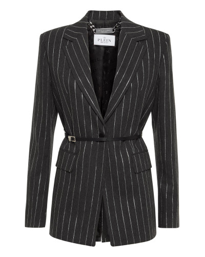Pinstriped Belted Blazer