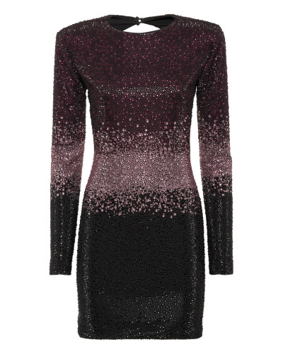Low-cut Back Long-Sleeved Mini Dress Mix Strass Degrade