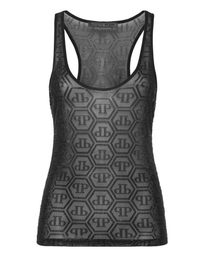 Tulle Tank Top Monogram Strass