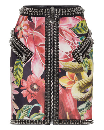 Leather Skirt Short Flowers