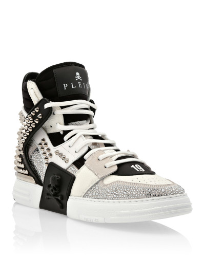 HI-TOP SNEAKERS PHANTOM KICK$ LEATHER STUD WITH STRASS SKULL