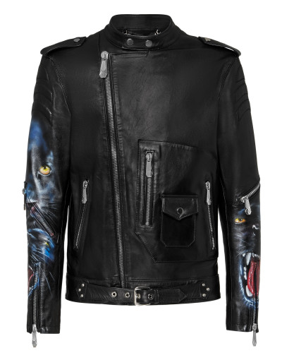 Leather Biker handpaint Panther