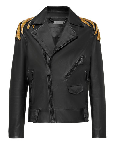 Leather Biker Hand stitched Golden Eagle