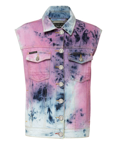 Denim vest Bleached Tie dye