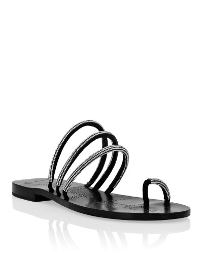 Suede Sandals Flat Crystal