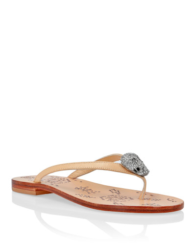 Leather Flip Flop Crystal Skull