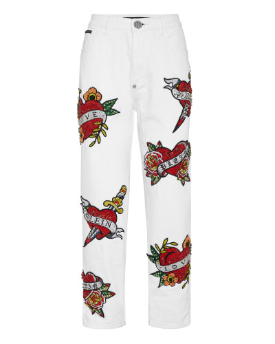 DENIM TROUSERS MOM FIT LOVE CRYSTALS