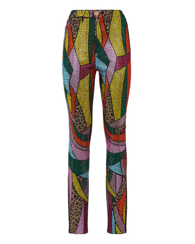 Super High Waist Denim Jeggings Rainbow Patchwork