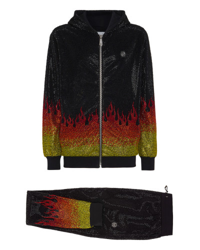 Jogging Tracksuit: Hoodie/Trousers with Crystals Flame