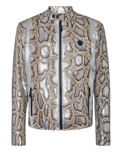 Python Leather Moto Jacket