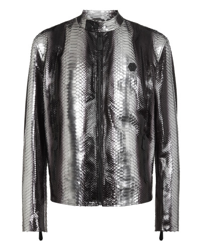 Python Leather Moto Jacket