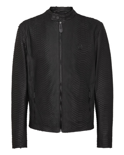Python Leather Moto Jacket