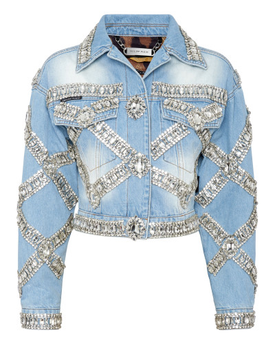 Cropped Oversize Denim Jacket Brooches