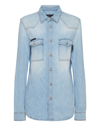 Denim Regular Shirt Crystal Skull