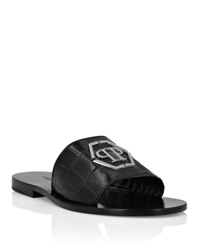 Flat Crocco Printed Sandals