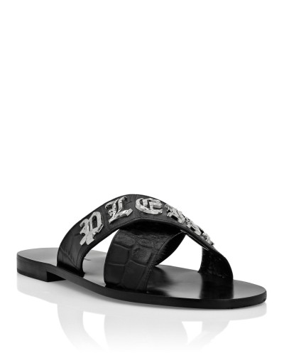 Flat Crocco Printed Sandals