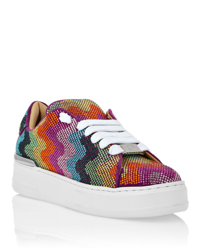 Suede Lo-Top Sneakers with Crystals Waves Rainbow