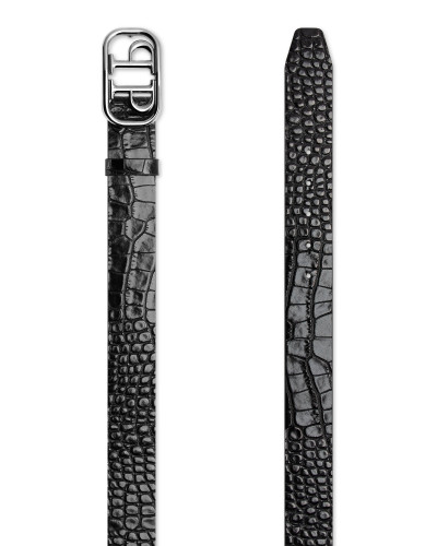 Leather Belt Crocco Print Shiny Skull