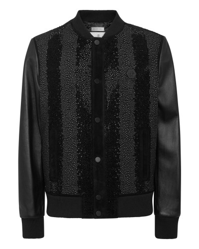 Suede Bomber Jacket LS Strass Suede Bomber Jacket LS Strass