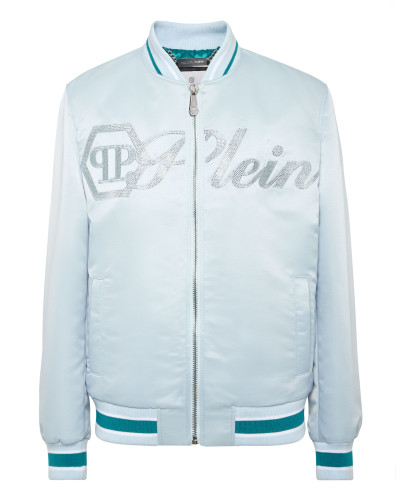 Satin Bomber Jacket Logo Strass